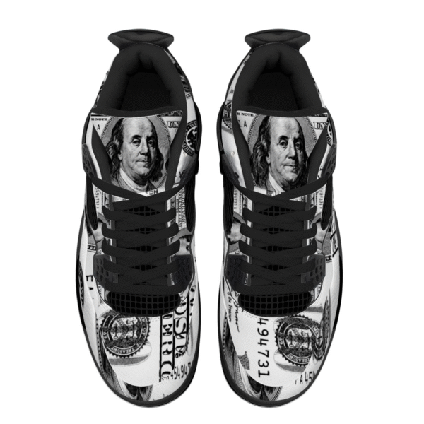 BJORLIE Unisex Air Cushion Basketball Shoes with Black Rubber Mesh Sole Design - Black and White Money Print - Image 5