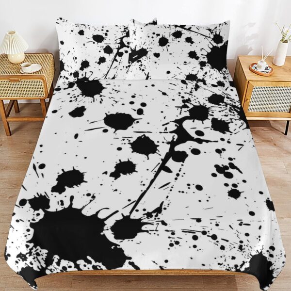 3-Piece Bedding Set (1 Duvet Cover + 2 Pillow Shams) 3-Piece Bedding Set 102"×90" - Black and White Splatter - Image 4