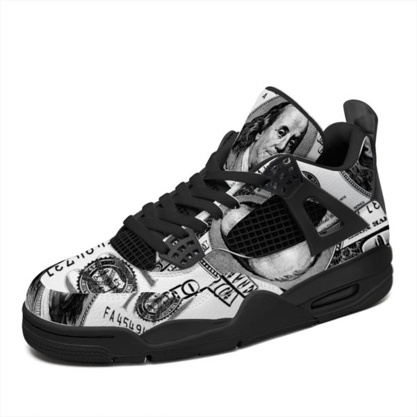 BJORLIE Unisex Air Cushion Basketball Shoes with Black Rubber Mesh Sole Design - Black and White Money Print