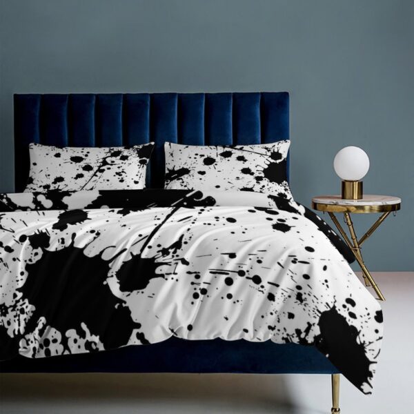 3-Piece Bedding Set (1 Duvet Cover + 2 Pillow Shams) 3-Piece Bedding Set 102"×90" - Black and White Splatter - Image 5
