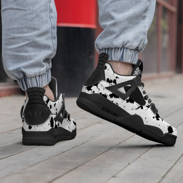 BJORLIE Unisex Air Cushion Basketball Shoes with Black Rubber Mesh Sole Design - Abstract Black and White Splatter - Image 8