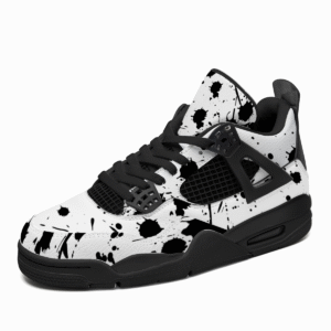 BJORLIE Unisex Air Cushion Basketball Shoes with Black Rubber Mesh Sole Design - Abstract Black and White Splatter