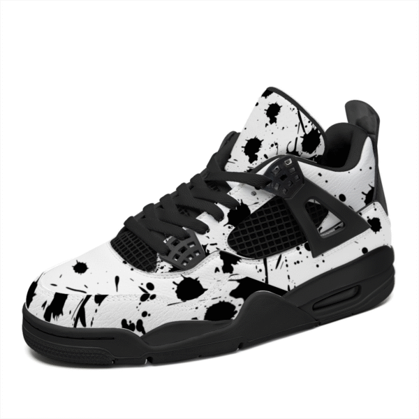BJORLIE Unisex Air Cushion Basketball Shoes with Black Rubber Mesh Sole Design - Abstract Black and White Splatter