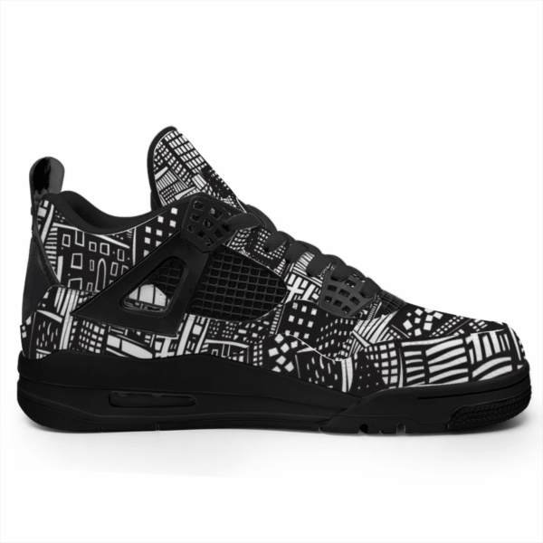 BJORLIE Unisex Air Cushion Basketball Shoes with Black Rubber Mesh Sole Design - Abstract Black and White City Skyline - Image 3