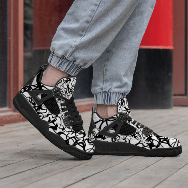 BJORLIE Unisex Air Cushion Basketball Shoes with Black Rubber Mesh Sole Design - Abstract Black and White Scribble - Image 7