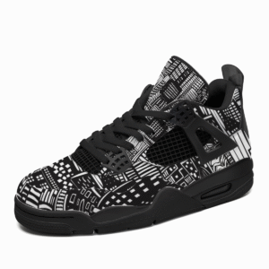 BJORLIE Unisex Air Cushion Basketball Shoes with Black Rubber Mesh Sole Design - Abstract Black and White City Skyline