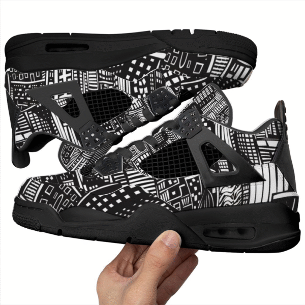 BJORLIE Unisex Air Cushion Basketball Shoes with Black Rubber Mesh Sole Design - Abstract Black and White City Skyline - Image 6