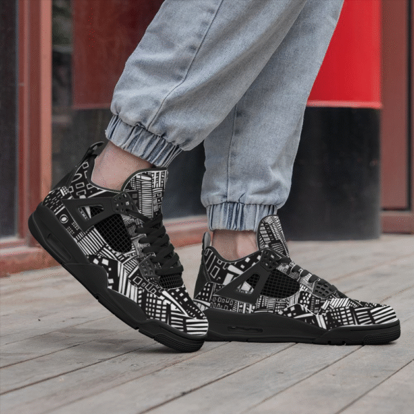 BJORLIE Unisex Air Cushion Basketball Shoes with Black Rubber Mesh Sole Design - Abstract Black and White City Skyline - Image 7