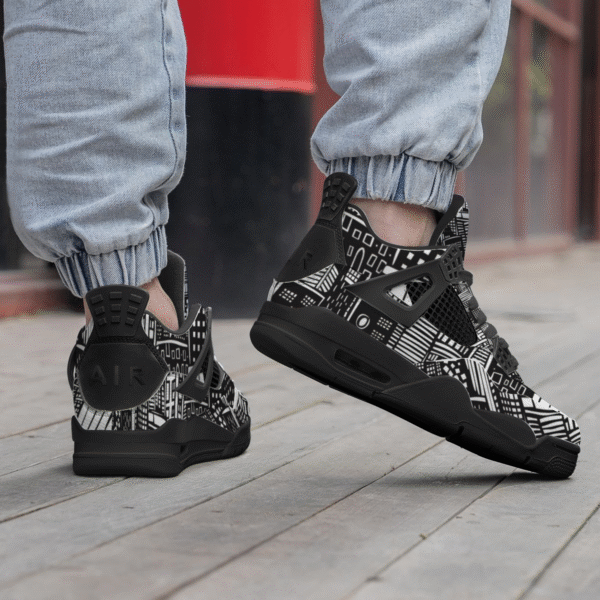 BJORLIE Unisex Air Cushion Basketball Shoes with Black Rubber Mesh Sole Design - Abstract Black and White City Skyline - Image 8