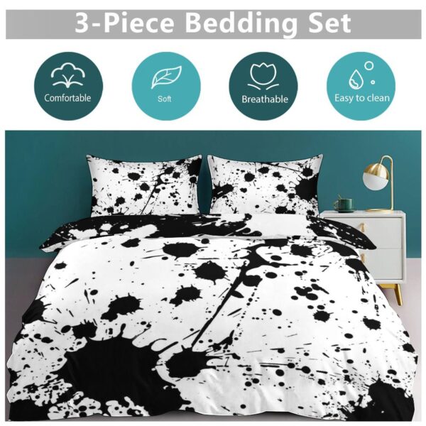 3-Piece Bedding Set (1 Duvet Cover + 2 Pillow Shams) 3-Piece Bedding Set 102"×90" - Black and White Splatter - Image 2