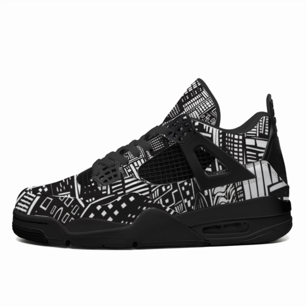 BJORLIE Unisex Air Cushion Basketball Shoes with Black Rubber Mesh Sole Design - Abstract Black and White City Skyline - Image 2