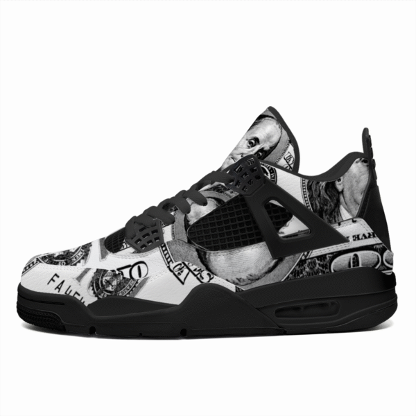 BJORLIE Unisex Air Cushion Basketball Shoes with Black Rubber Mesh Sole Design - Black and White Money Print - Image 2