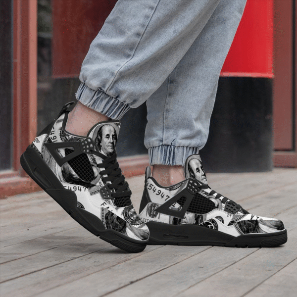 BJORLIE Unisex Air Cushion Basketball Shoes with Black Rubber Mesh Sole Design - Black and White Money Print - Image 7
