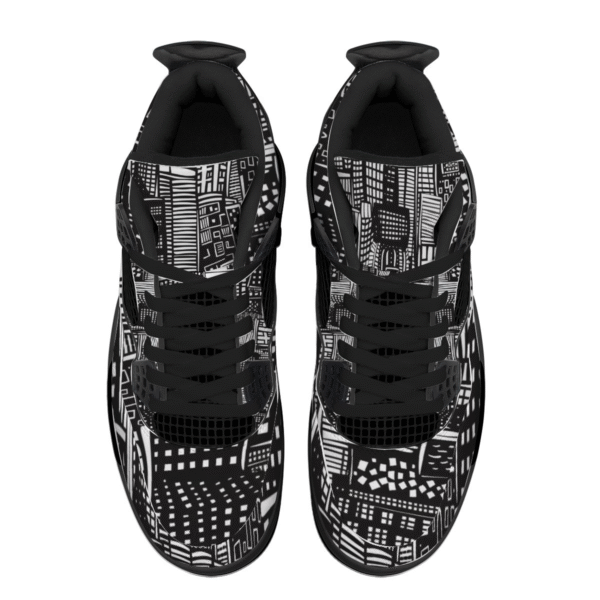 BJORLIE Unisex Air Cushion Basketball Shoes with Black Rubber Mesh Sole Design - Abstract Black and White City Skyline - Image 5