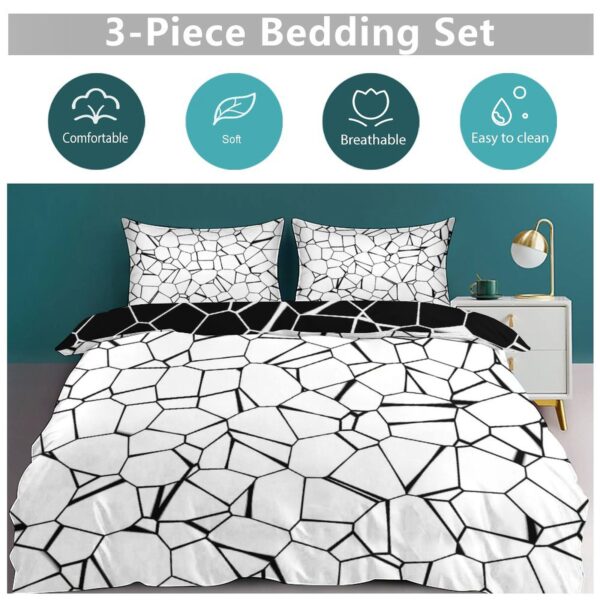 3-Piece Bedding Set (1 Duvet Cover + 2 Pillow Shams) - Black and White Shattered - Image 2