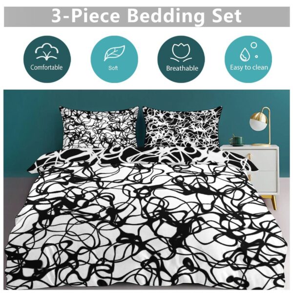 3-Piece Bedding Set (1 Duvet Cover + 2 Pillow Shams) Black and White Abstract Scribble - Image 2