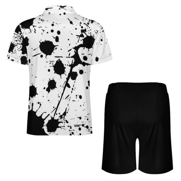 BJORLIE Men's Zip-Up Polo Shirt and Shorts Set with Pockets 2 Piece Outfit - S-5X - Black and White Inkblot Paint Splatter - Image 5