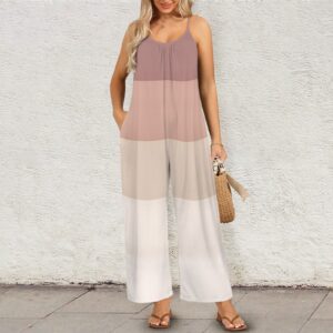 BJORLIE Pleated Cami Wide Leg Jumpsuit Overalls with Pockets - 4 Trendy Colorblock Colors