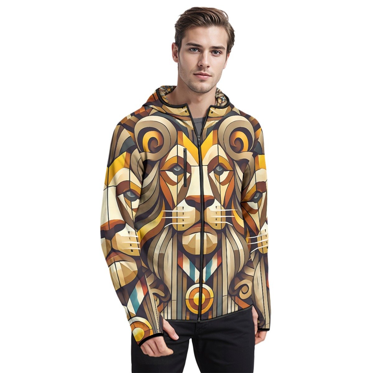 BJORLIE The Wonderful Wizard of Oz Lion Men’s Hoodie with Thumb Holes and Chest Pocket