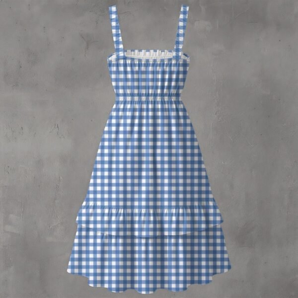 BJORLIE Women's Blue Gingham Ruffle Hem Dress with Ruched Bust - Image 3