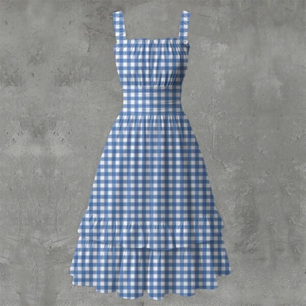 BJORLIE Women's Blue Gingham Ruffle Hem Dress with Ruched Bust - Image 2