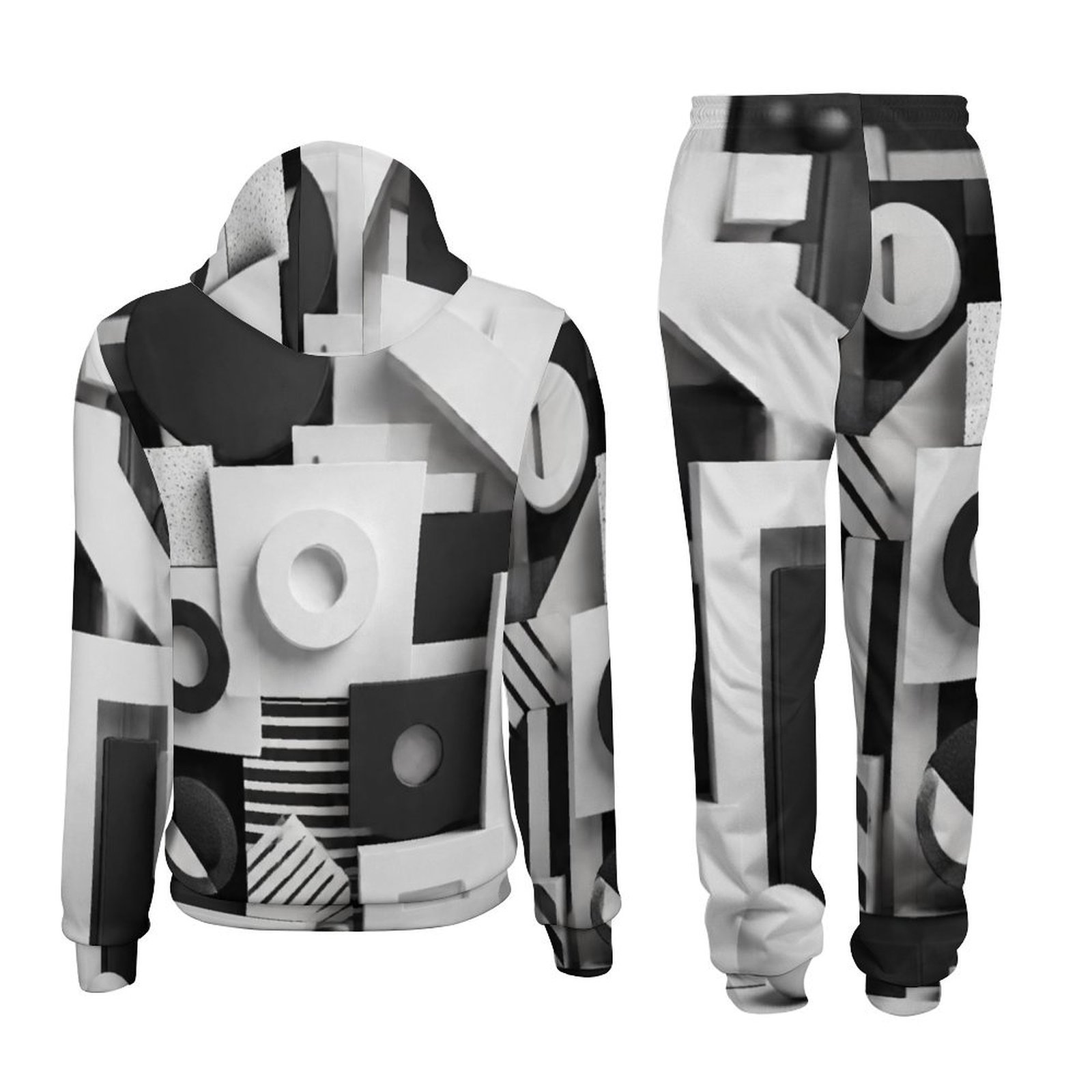 3D Geometry Black and White Abstract Men's All-Over Print Tracksuit - Image 3