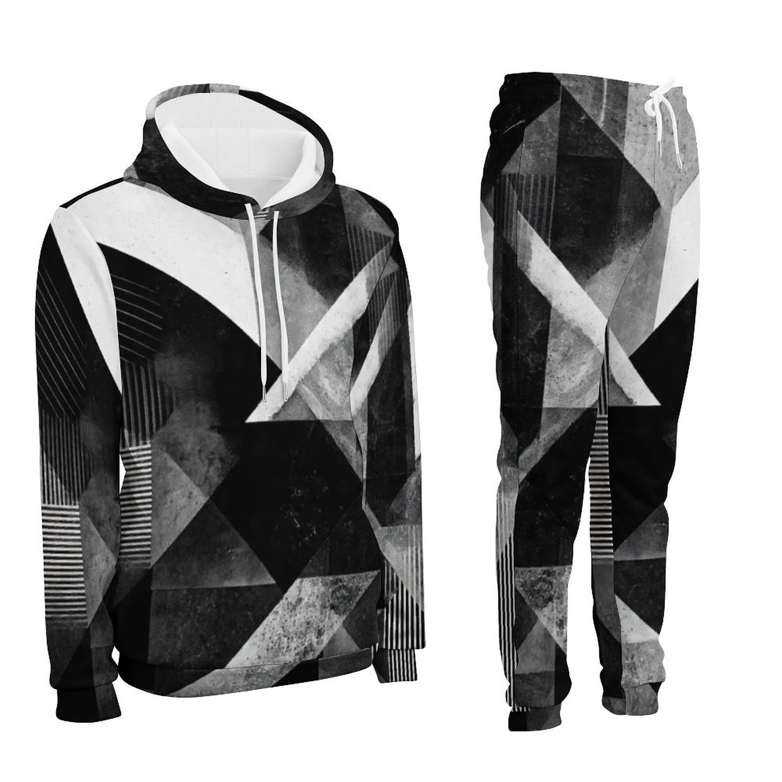 Abstract Geometric Black and White Grunge Cubism Men's All-Over Print Tracksuit - Image 2