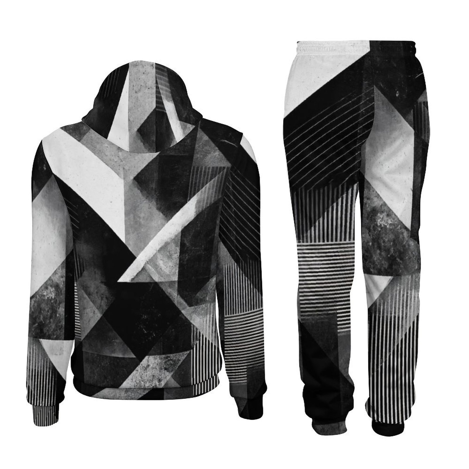 Abstract Geometric Black and White Grunge Cubism Men's All-Over Print Tracksuit - Image 3