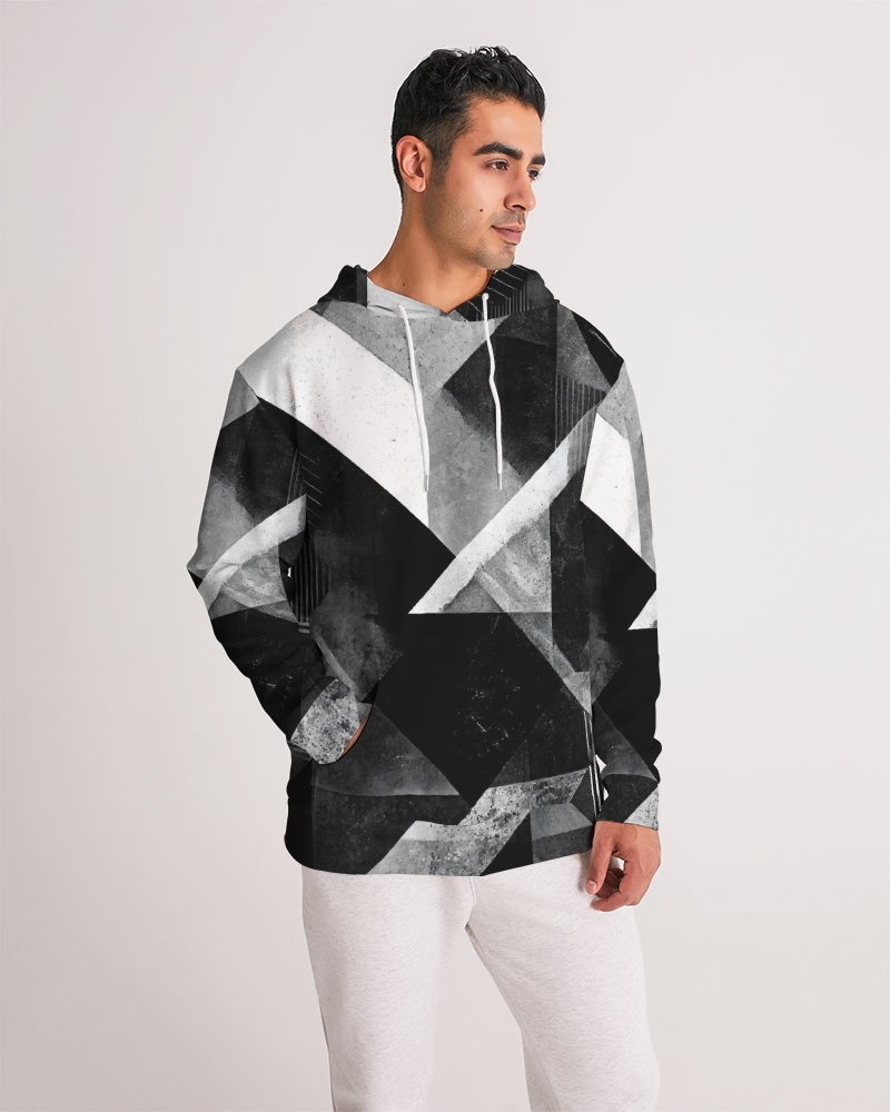 Men’s Black and White Hoodie with Pockets – Abstract Geometric Grunge Cubism